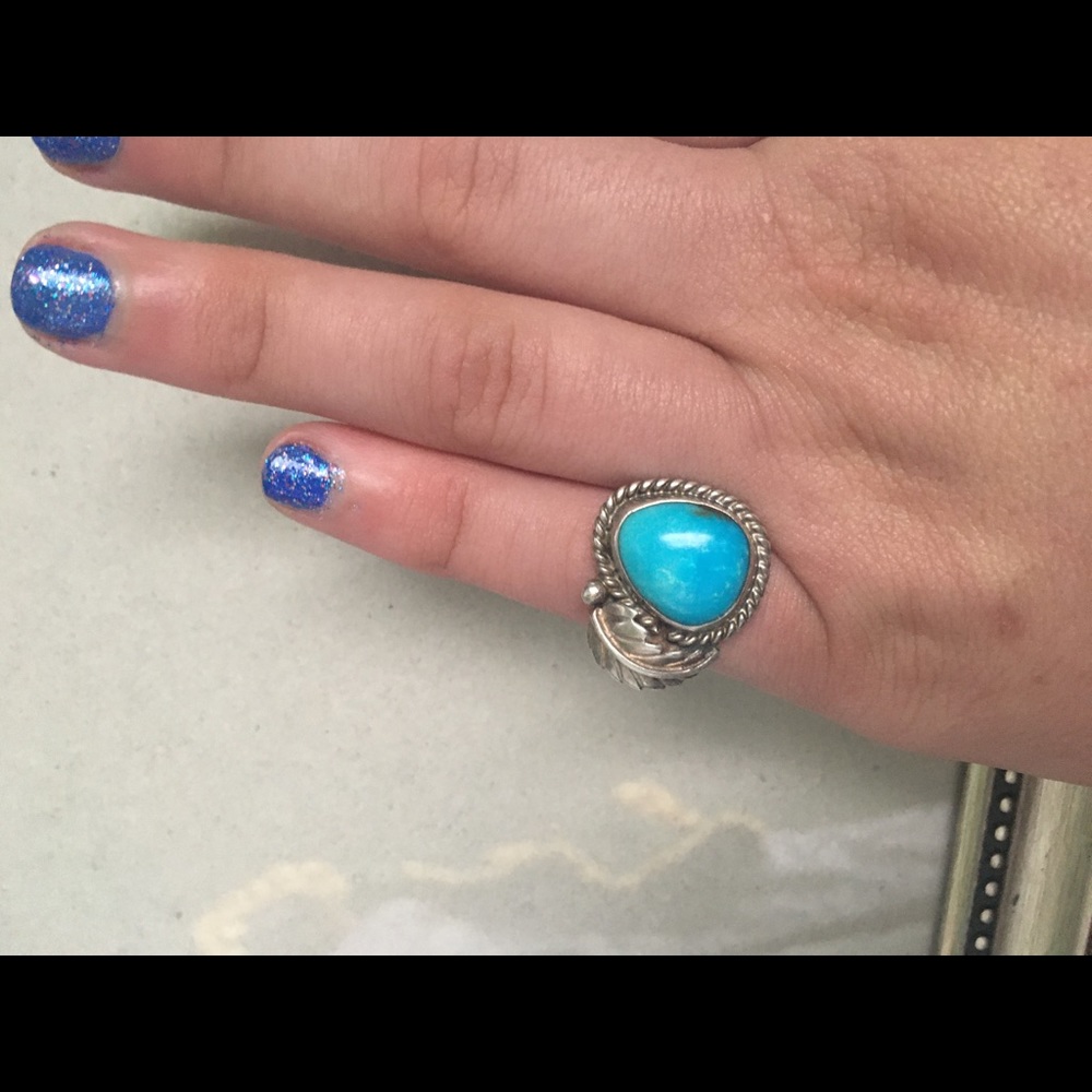Genuine Sterling Silver and Turquoise Feather Ring